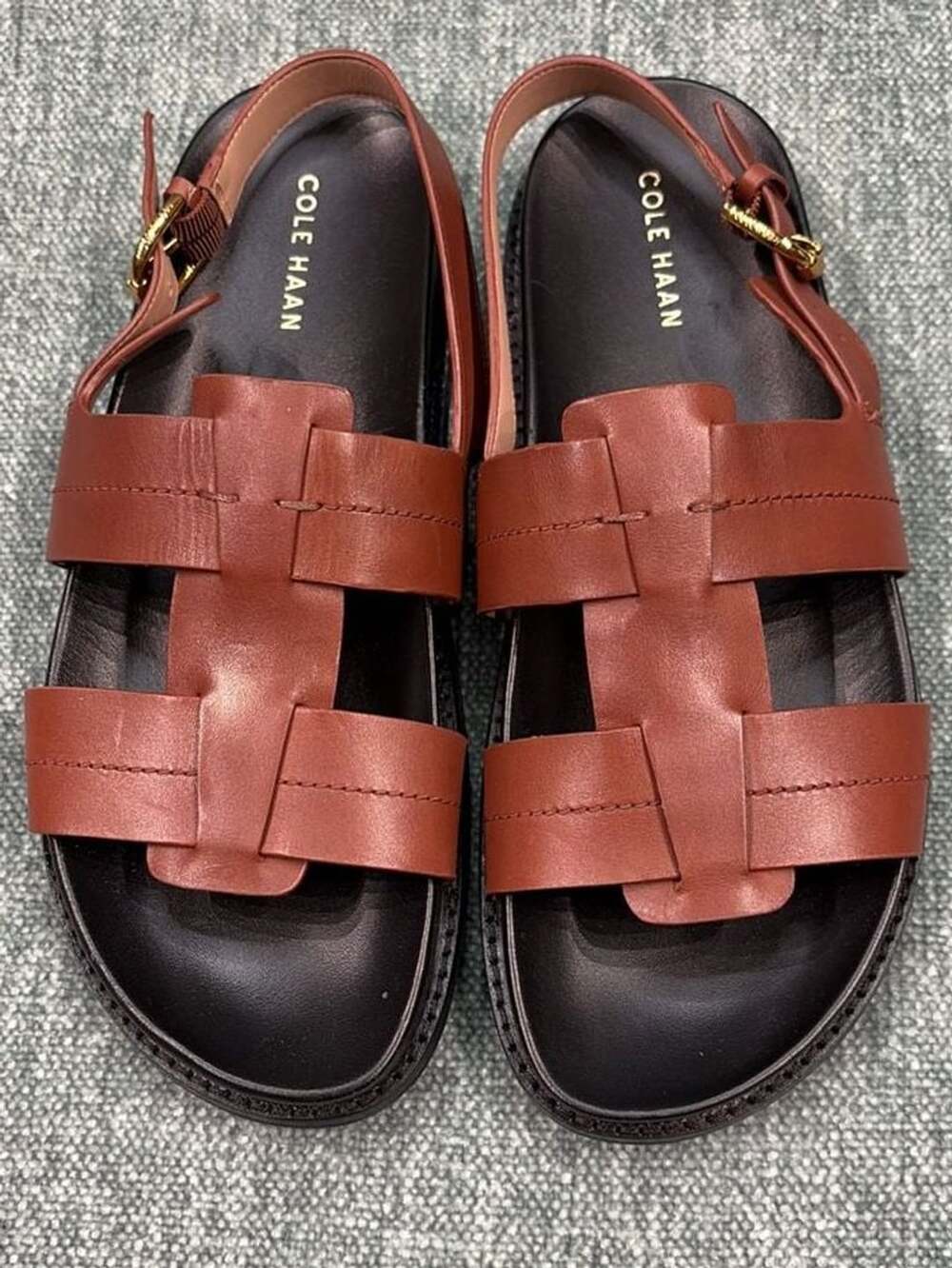 Cole Haan Marlee Fisherman Footbed Sandals Brown Leather Size 8.5